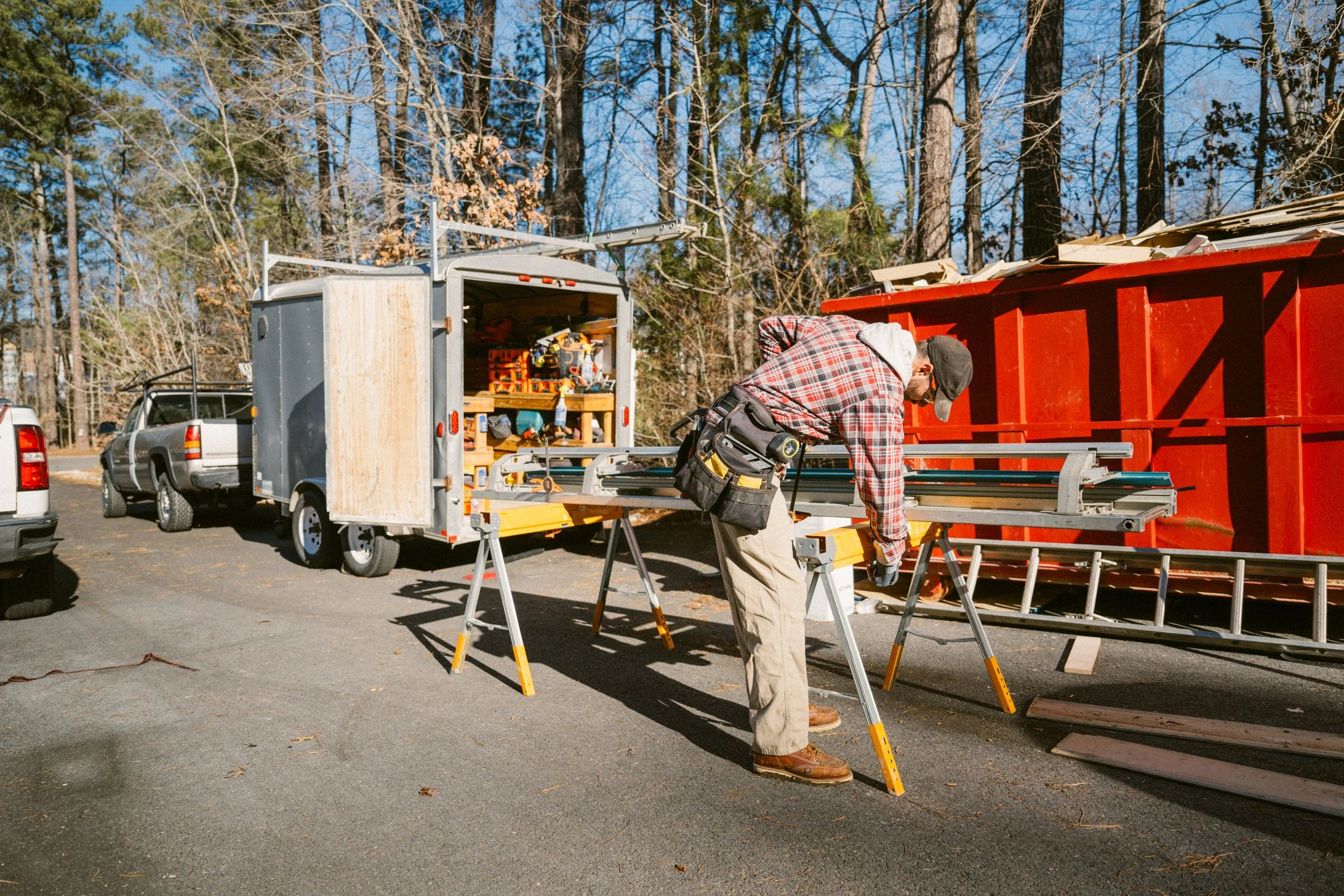 Technician preparing equipment for installation work